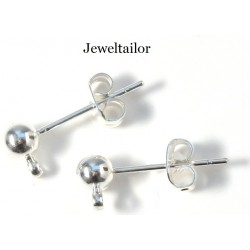 10-40 Silver Plated Nickel Free Earring Stud, Ball &  Loop Findings 16mm ~ Jewellery Making Essentials